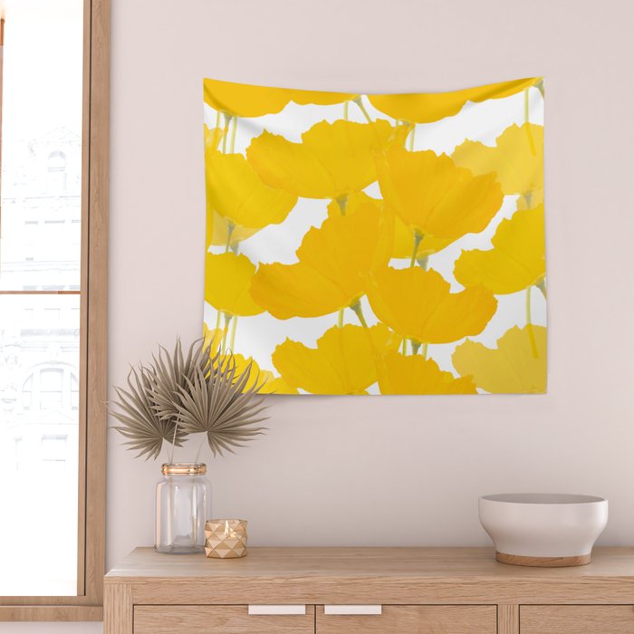 Yellow Mellow Poppies On A White Background #decor #society6 #buyart Wall Tapestry Gallery Image 2