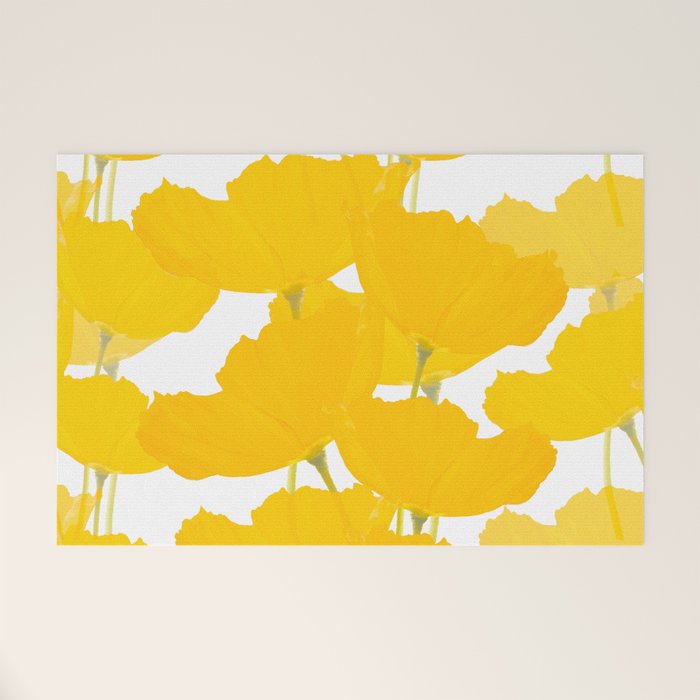 Yellow Mellow Poppies On A White Background #decor #society6 #buyart Welcome Mat Gallery Image 1