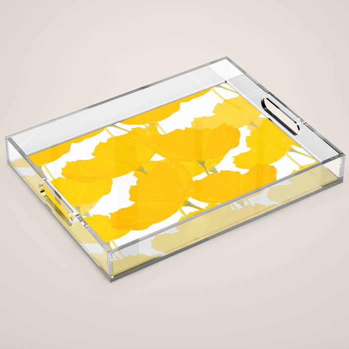 Yellow Mellow Poppies On A White Background #decor #society6 #buyart Acrylic Tray Gallery Image 1