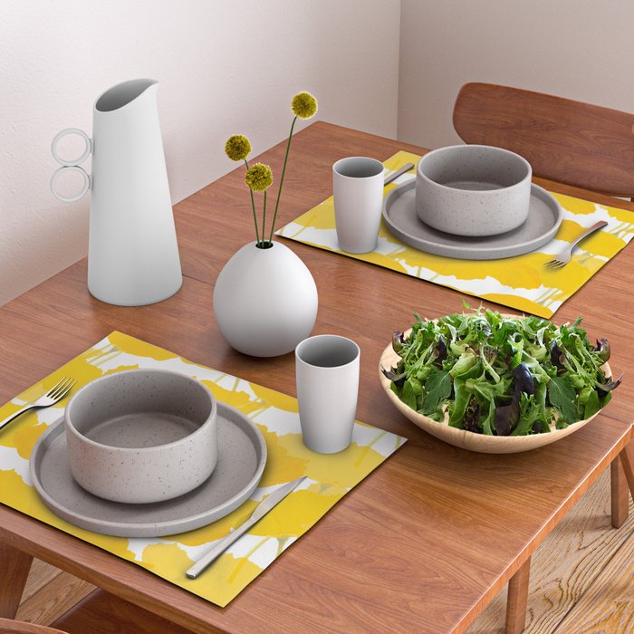 Yellow Mellow Poppies On A White Background #decor #society6 #buyart Placemat Gallery Image 2