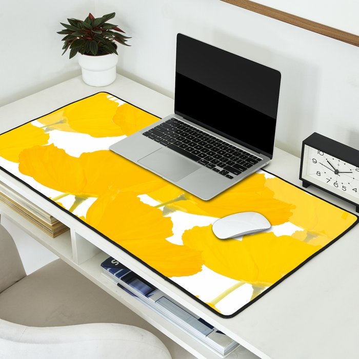 Yellow Mellow Poppies On A White Background #decor #society6 #buyart Desk Mat Gallery Image 2