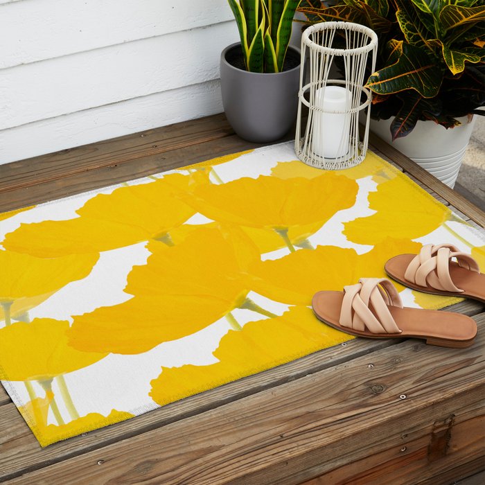 Yellow Mellow Poppies On A White Background #decor #society6 #buyart Outdoor Rug Gallery Image 2