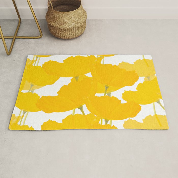 Yellow Mellow Poppies On A White Background #decor #society6 #buyart Rug Gallery Image 1