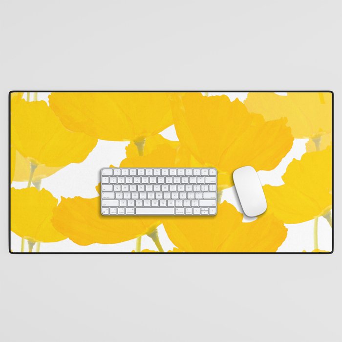 Yellow Mellow Poppies On A White Background #decor #society6 #buyart Desk Mat Gallery Image 1