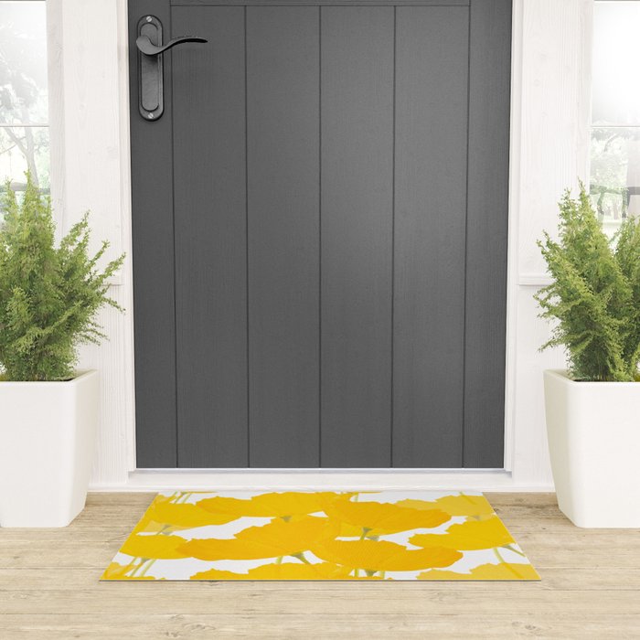Yellow Mellow Poppies On A White Background #decor #society6 #buyart Welcome Mat Gallery Image 3