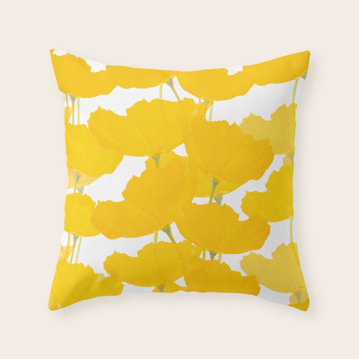 Yellow Mellow Poppies On A White Background #decor #society6 #buyart Throw Pillow Gallery Image 1