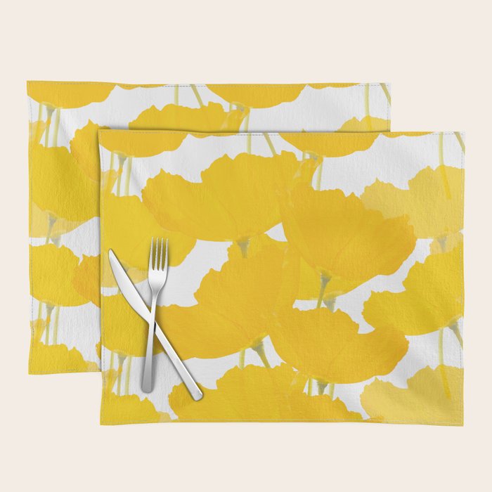 Yellow Mellow Poppies On A White Background #decor #society6 #buyart Placemat Gallery Image 1