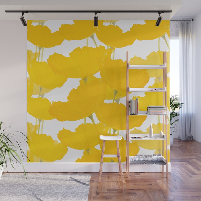 Yellow Mellow Poppies On A White Background #decor #society6 #buyart Wall Mural Gallery Image 1