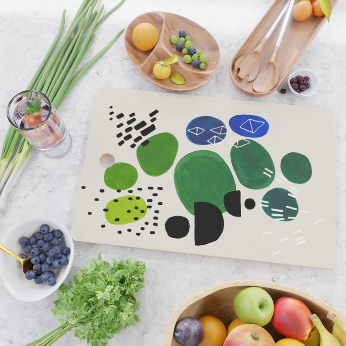 Fun Abstract Minimalist Mid Century Modern Colorful Shapes Lime Green Blue Watercolor Bubbles Cutting Board Gallery Image 2