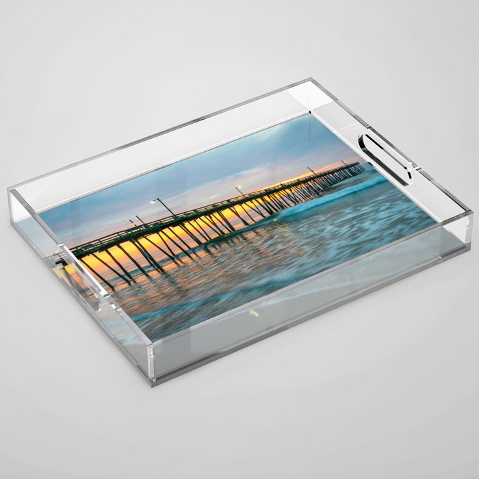 Beach Pier Sunrise Ocean Outer Banks Nags Head North Carolina Print Acrylic Tray Gallery Image 1