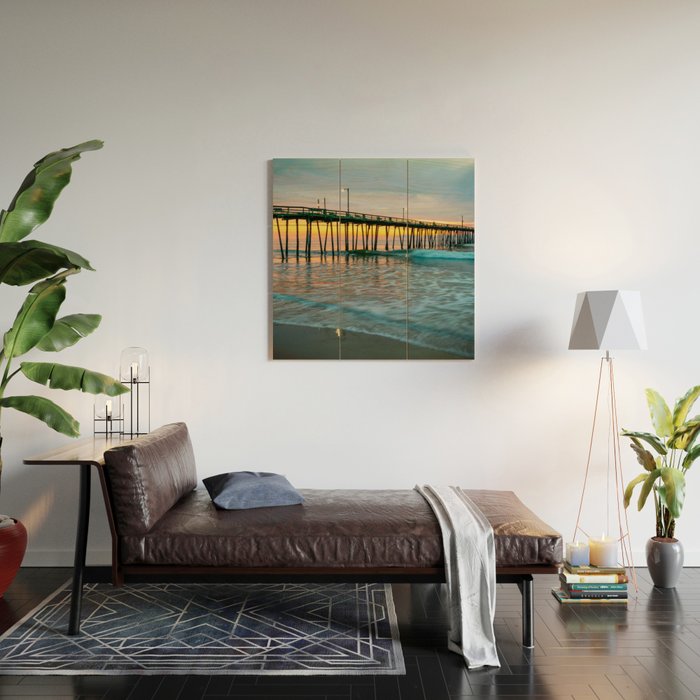 Beach Pier Sunrise Ocean Outer Banks Nags Head North Carolina Print Wood Wall Art Gallery Image 2