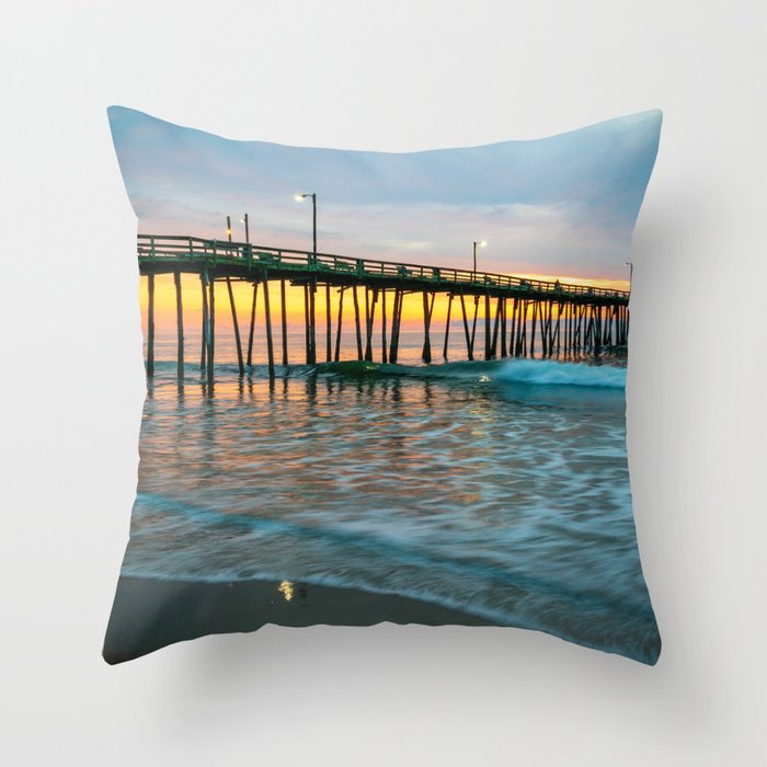 Beach Pier Sunrise Ocean Outer Banks Nags Head North Carolina Print Throw Pillow Gallery Image 1