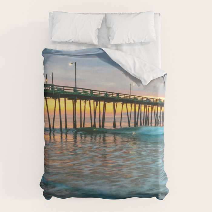 Beach Pier Sunrise Ocean Outer Banks Nags Head North Carolina Print Duvet Cover Gallery Image 6