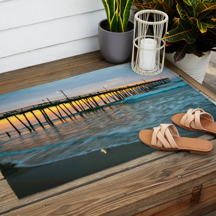 Beach Pier Sunrise Ocean Outer Banks Nags Head North Carolina Print Outdoor Rug Gallery Image 2