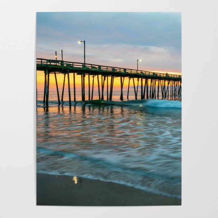 Beach Pier Sunrise Ocean Outer Banks Nags Head North Carolina Print Poster Gallery Image 1