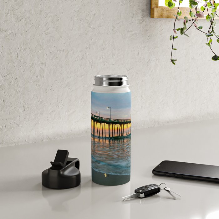 Beach Pier Sunrise Ocean Outer Banks Nags Head North Carolina Print Water Bottle Gallery Image 4