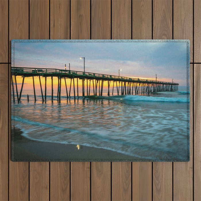 Beach Pier Sunrise Ocean Outer Banks Nags Head North Carolina Print Outdoor Rug Gallery Image 1