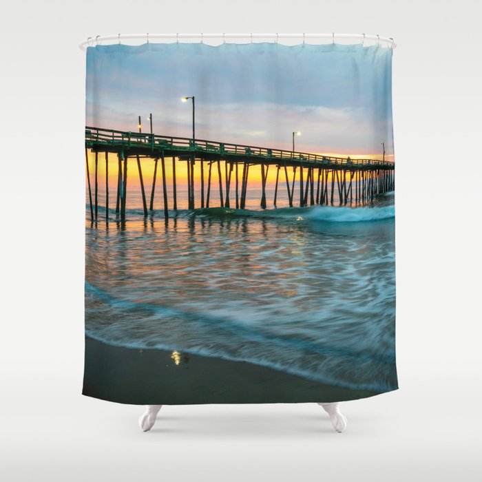 Beach Pier Sunrise Ocean Outer Banks Nags Head North Carolina Print Shower Curtain Gallery Image 1