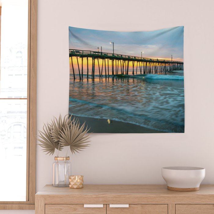 Beach Pier Sunrise Ocean Outer Banks Nags Head North Carolina Print Wall Tapestry Gallery Image 2