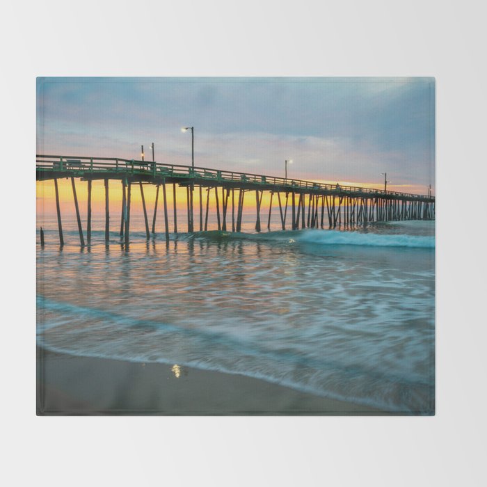 Beach Pier Sunrise Ocean Outer Banks Nags Head North Carolina Print Throw Blanket Gallery Image 2