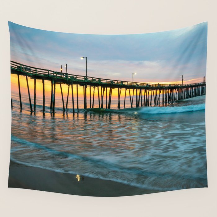 Beach Pier Sunrise Ocean Outer Banks Nags Head North Carolina Print Wall Tapestry Gallery Image 4