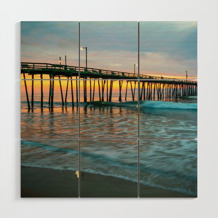 Beach Pier Sunrise Ocean Outer Banks Nags Head North Carolina Print Wood Wall Art Gallery Image 1