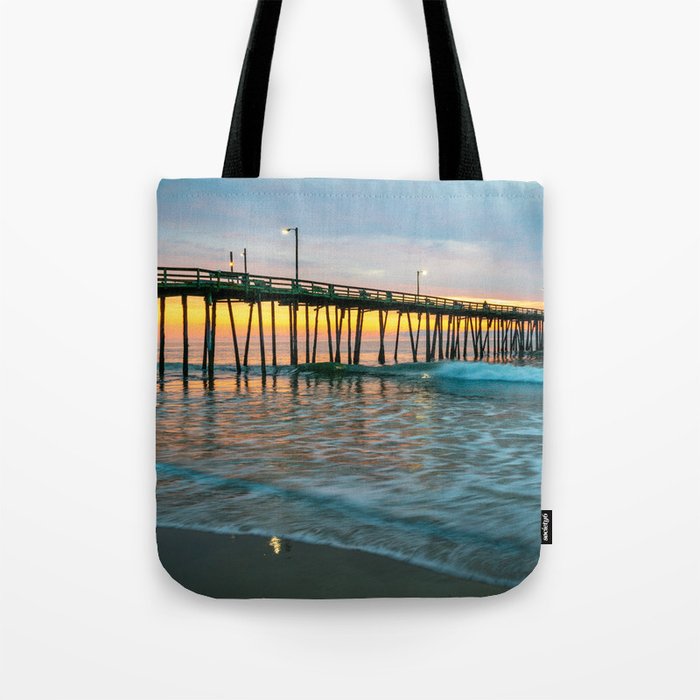 Beach Pier Sunrise Ocean Outer Banks Nags Head North Carolina Print Tote Bag Gallery Image 1