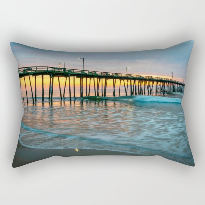Beach Pier Sunrise Ocean Outer Banks Nags Head North Carolina Print Rectangular Pillow Gallery Image 1