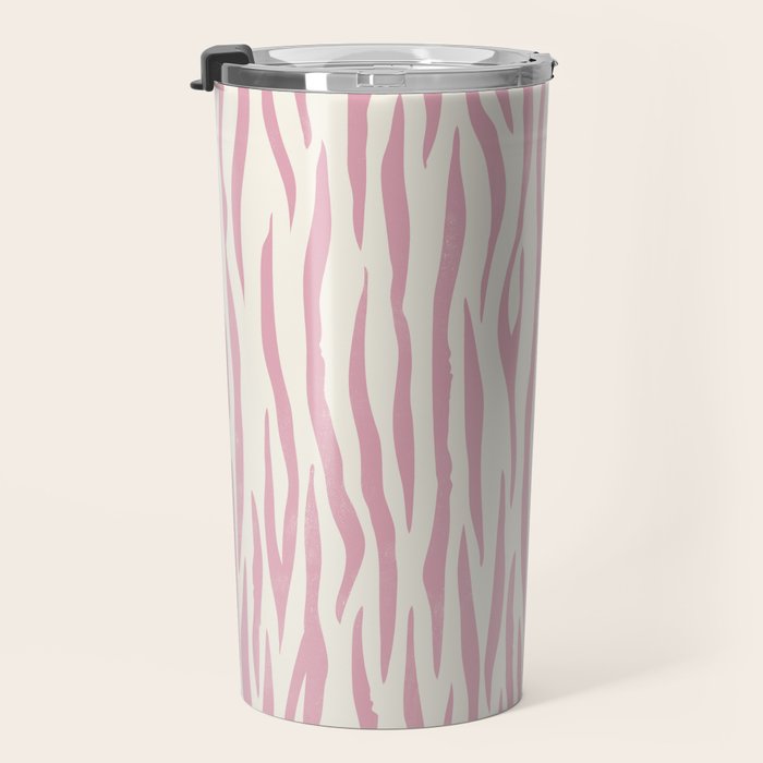 Tiger Stripes In Pink and Cream Travel Mug Gallery Image 3