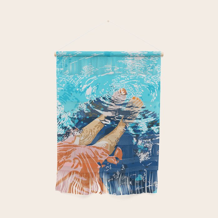 Take Me Where The Waves Kiss My Feet, Eclectic Nature River Woman Colorful Water Coral Bohemian Wall Hanging Gallery Image 1