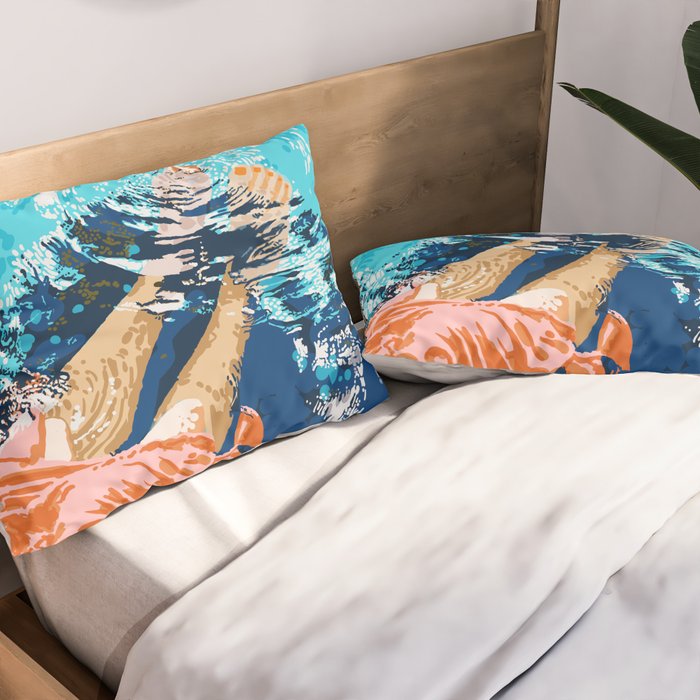 Take Me Where The Waves Kiss My Feet, Eclectic Nature River Woman Colorful Water Coral Bohemian Pillow Sham Gallery Image 2