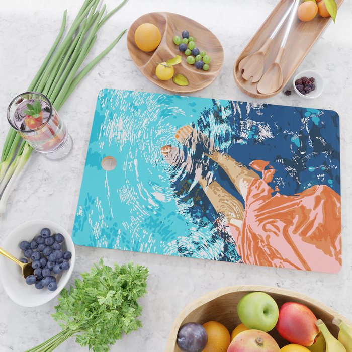 Take Me Where The Waves Kiss My Feet, Eclectic Nature River Woman Colorful Water Coral Bohemian Cutting Board Gallery Image 2