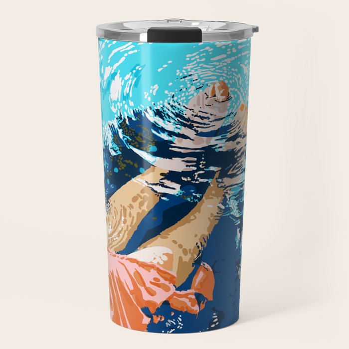 Take Me Where The Waves Kiss My Feet, Eclectic Nature River Woman Colorful Water Coral Bohemian Travel Mug Gallery Image 1