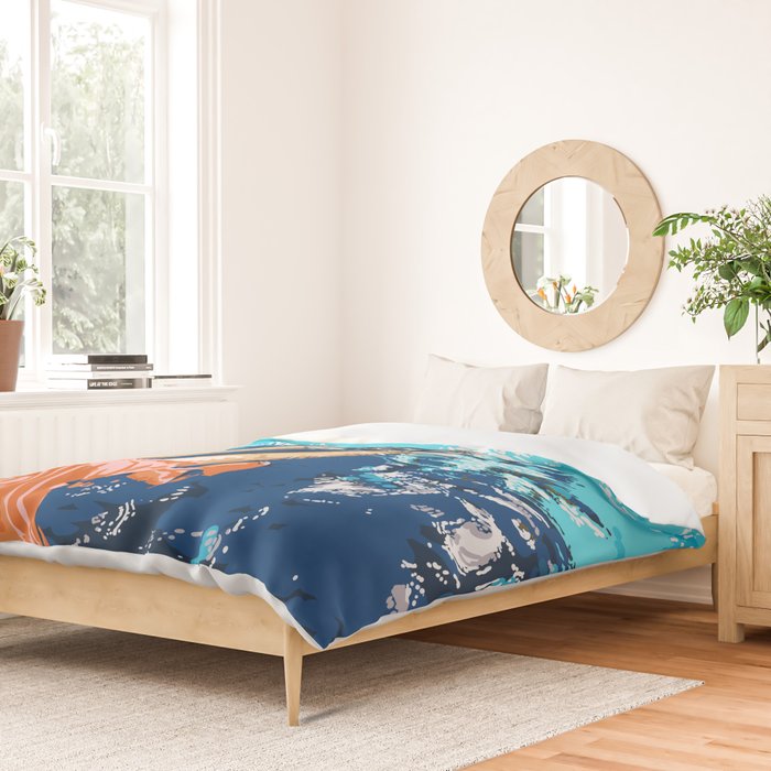 Take Me Where The Waves Kiss My Feet, Eclectic Nature River Woman Colorful Water Coral Bohemian Duvet Cover Gallery Image 2