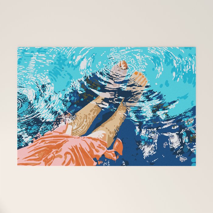 Take Me Where The Waves Kiss My Feet, Eclectic Nature River Woman Colorful Water Coral Bohemian Welcome Mat Gallery Image 1
