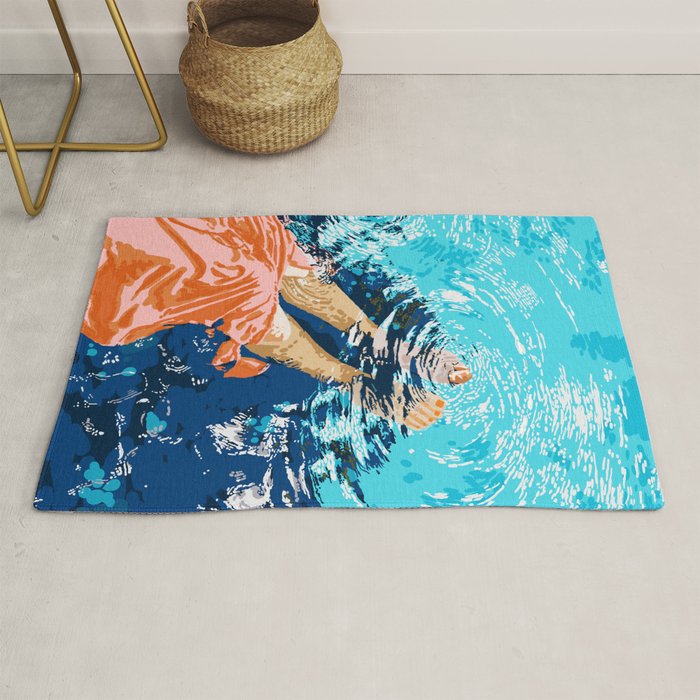 Take Me Where The Waves Kiss My Feet, Eclectic Nature River Woman Colorful Water Coral Bohemian Rug Gallery Image 1