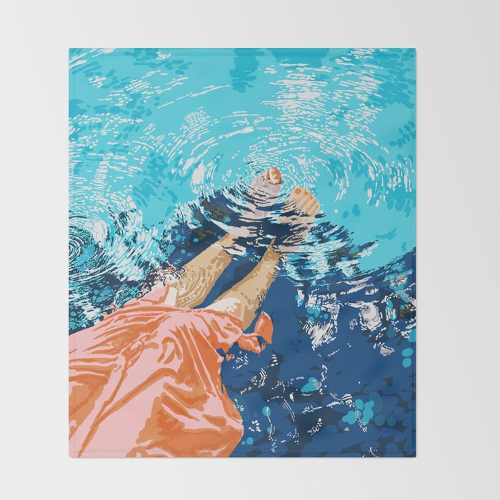Take Me Where The Waves Kiss My Feet, Eclectic Nature River Woman Colorful Water Coral Bohemian Throw Blanket Gallery Image 2