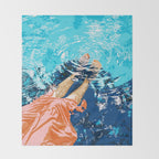 Take Me Where The Waves Kiss My Feet, Eclectic Nature River Woman Colorful Water Coral Bohemian Throw Blanket Gallery Image 2