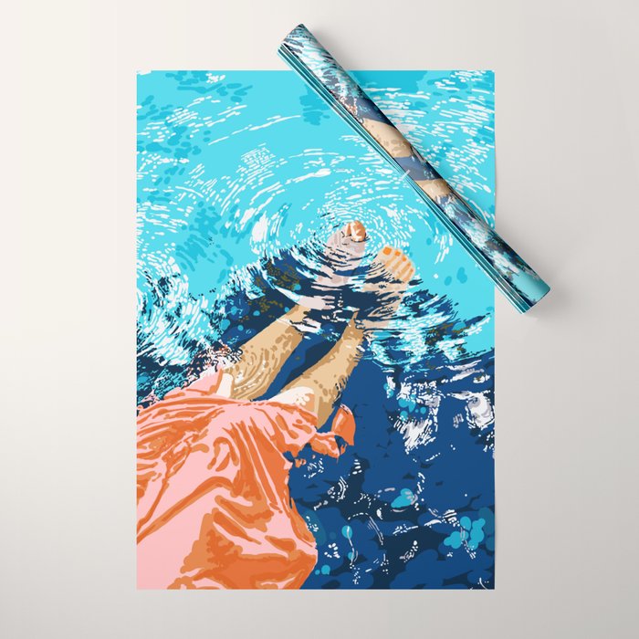 Take Me Where The Waves Kiss My Feet, Eclectic Nature River Woman Colorful Water Coral Bohemian Wrapping Paper Gallery Image 1