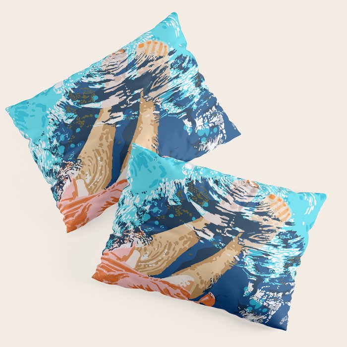 Take Me Where The Waves Kiss My Feet, Eclectic Nature River Woman Colorful Water Coral Bohemian Pillow Sham Gallery Image 3