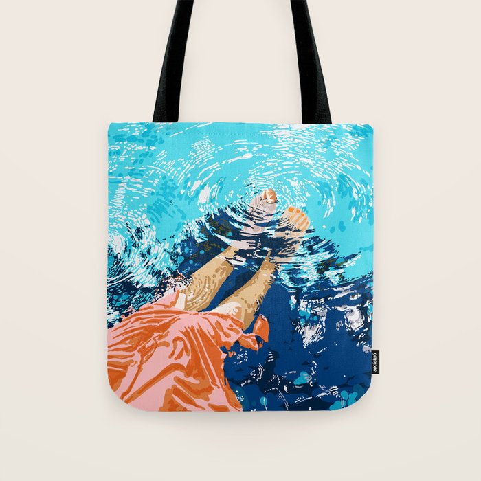 Take Me Where The Waves Kiss My Feet, Eclectic Nature River Woman Colorful Water Coral Bohemian Tote Bag Gallery Image 1