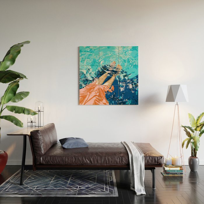 Take Me Where The Waves Kiss My Feet, Eclectic Nature River Woman Colorful Water Coral Bohemian Wood Wall Art Gallery Image 2