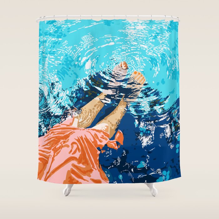 Take Me Where The Waves Kiss My Feet, Eclectic Nature River Woman Colorful Water Coral Bohemian Shower Curtain Gallery Image 1