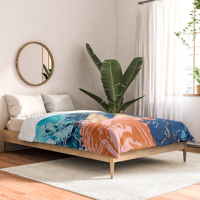 Take Me Where The Waves Kiss My Feet, Eclectic Nature River Woman Colorful Water Coral Bohemian Comforter Gallery Image 2
