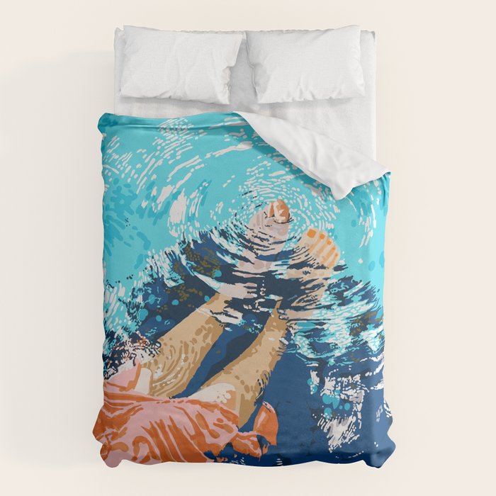 Take Me Where The Waves Kiss My Feet, Eclectic Nature River Woman Colorful Water Coral Bohemian Duvet Cover Gallery Image 6