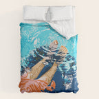 Take Me Where The Waves Kiss My Feet, Eclectic Nature River Woman Colorful Water Coral Bohemian Duvet Cover Gallery Image 6