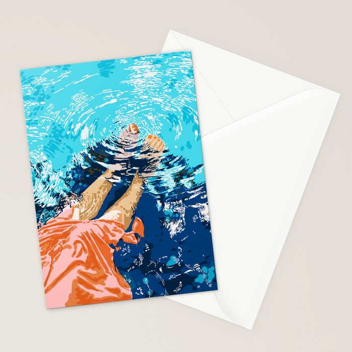 Take Me Where The Waves Kiss My Feet, Eclectic Nature River Woman Colorful Water Coral Bohemian Stationery Card Gallery Image 2