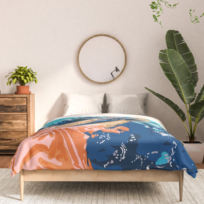 Take Me Where The Waves Kiss My Feet, Eclectic Nature River Woman Colorful Water Coral Bohemian Comforter Gallery Image 3