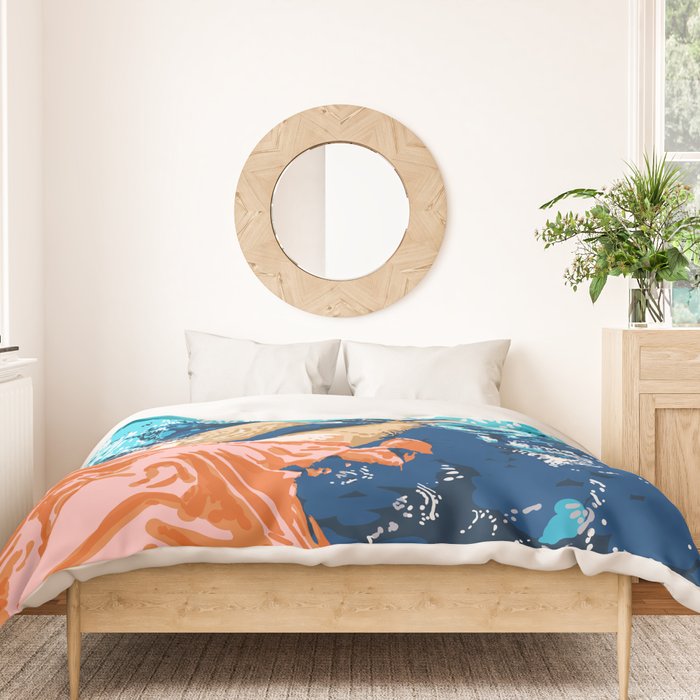 Take Me Where The Waves Kiss My Feet, Eclectic Nature River Woman Colorful Water Coral Bohemian Duvet Cover Gallery Image 3