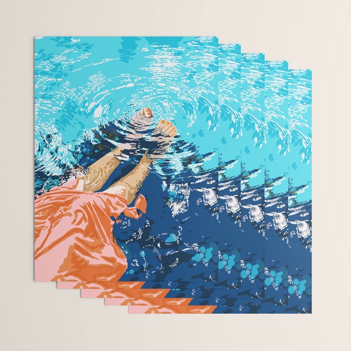 Take Me Where The Waves Kiss My Feet, Eclectic Nature River Woman Colorful Water Coral Bohemian Wrapping Paper Gallery Image 3